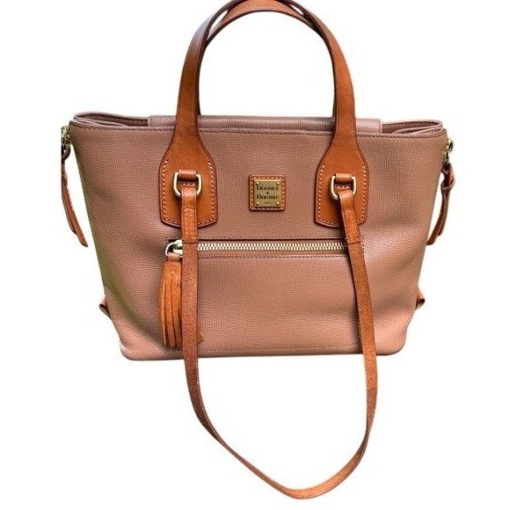 Dooney & Bourke Morgan Saddle Shoulder Bag Tote Coin Wallet Pouch Tan Cognac